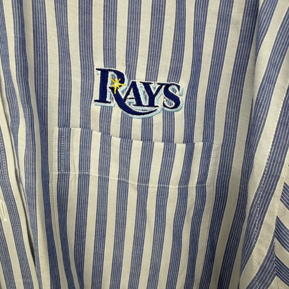 Cutter & Buck Tampa Bay Rays Stripe Button Down Shirt Mens XXL Blue White Cotton